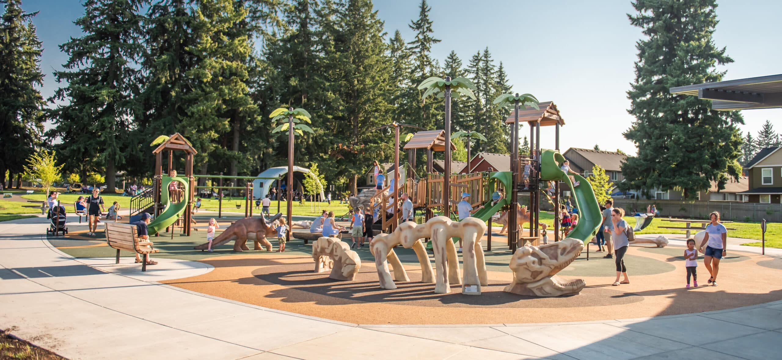 Nikkei Park in Vancouver, a playground featuring dinosaur figures and bones