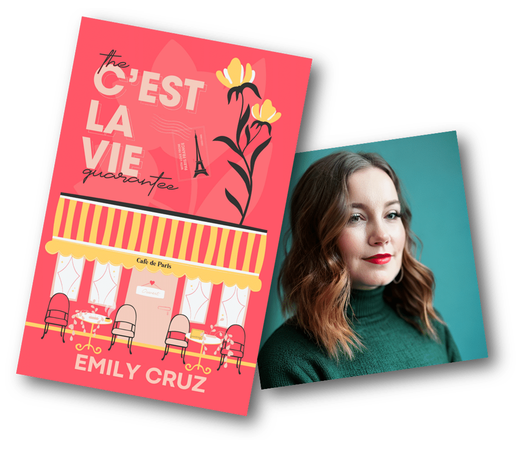 The C'Est La Vie Guarantee book cover plus photo of author Emily Cruz