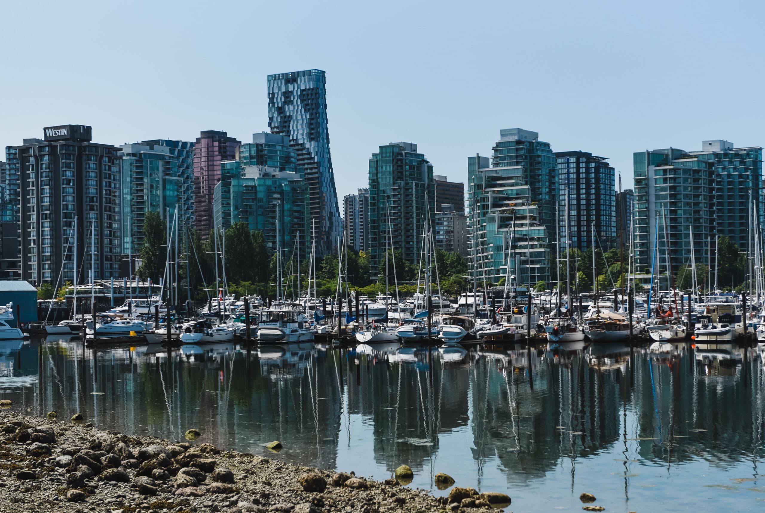 Tall buildings and boat marina in Vancouver, British Columbia, Canada
