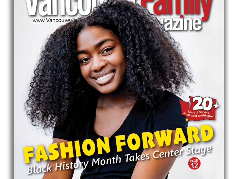 Vancouver Family Magazine February 2024 issue cover features a Black teen sitting cross-legged smiling widely