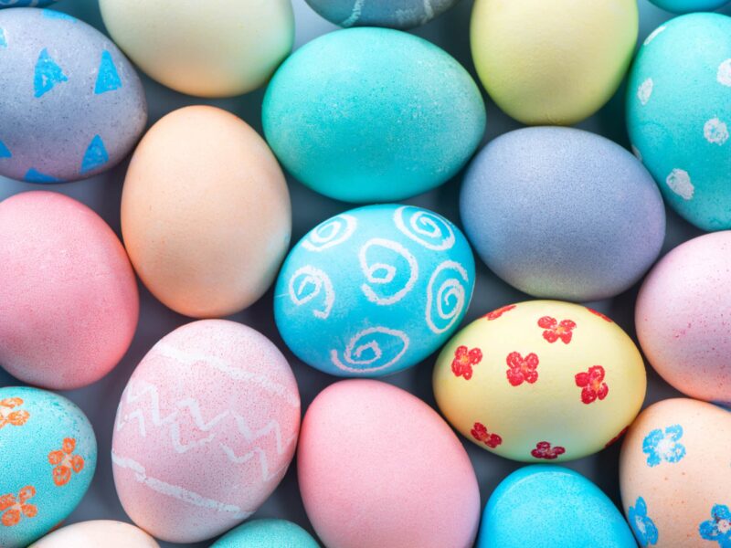 Brightly pastel-colored Easter eggs