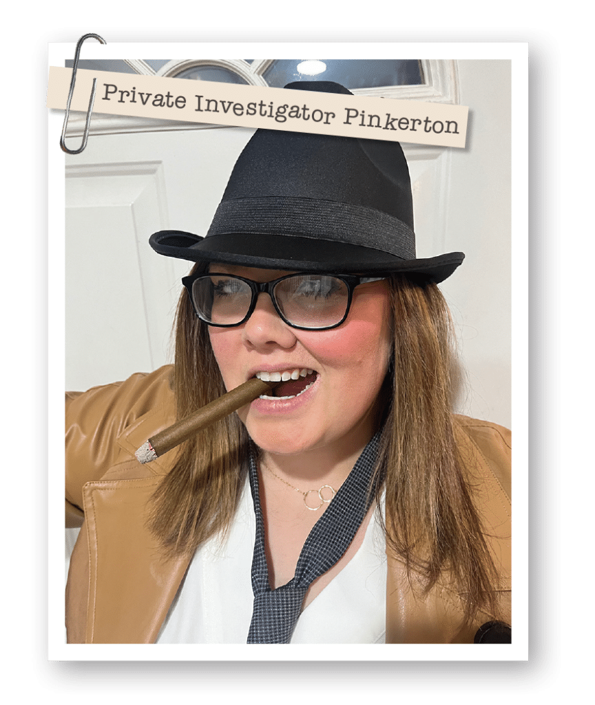 The author in a brown trenchcoat, a black fedora and a fake cigar, all a costume for a murder mystery dinner at Salud Wine in Camas. Photo courtesy Emily Corak.