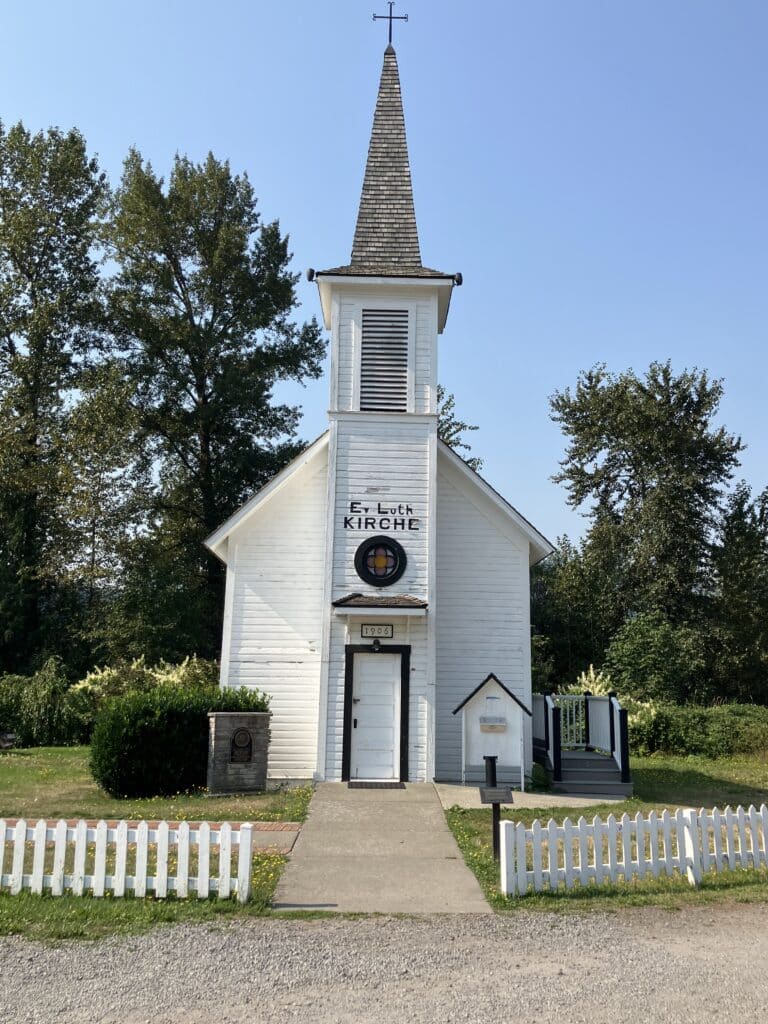 Little white church near Mount Rainier 