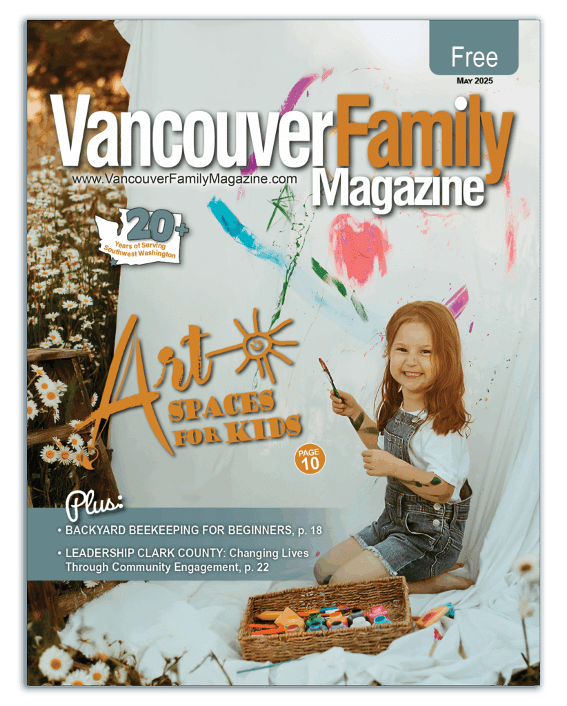Vancouver Family Magazine May 2025 cover features a young girl painting outside