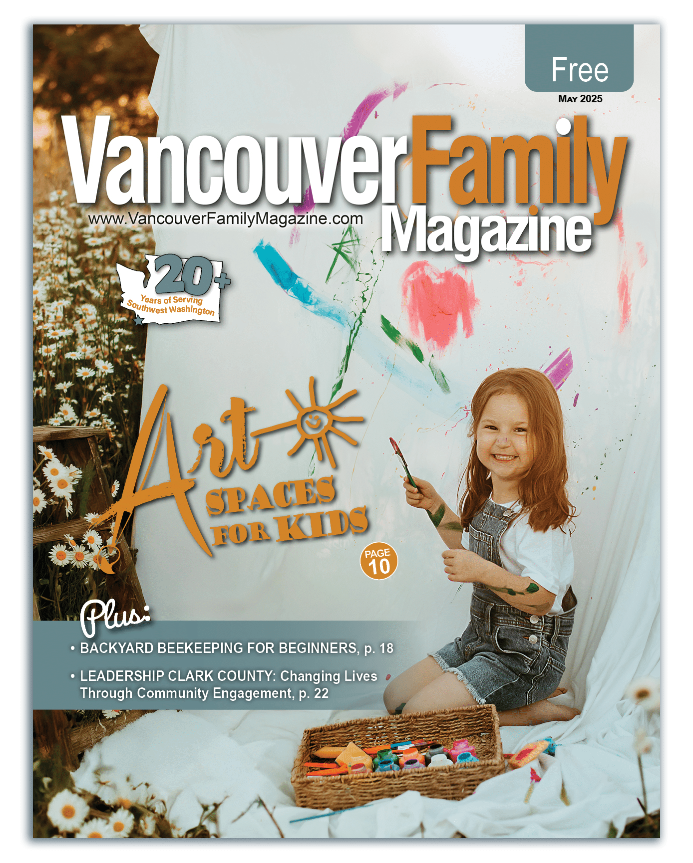 Vancouver Family Magazine May 2025 cover features a young girl painting outside